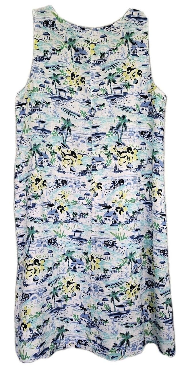J. Jill Love Linen Shift Dress Tropical Floral Beach Sleeveless 100% Linen Sz M